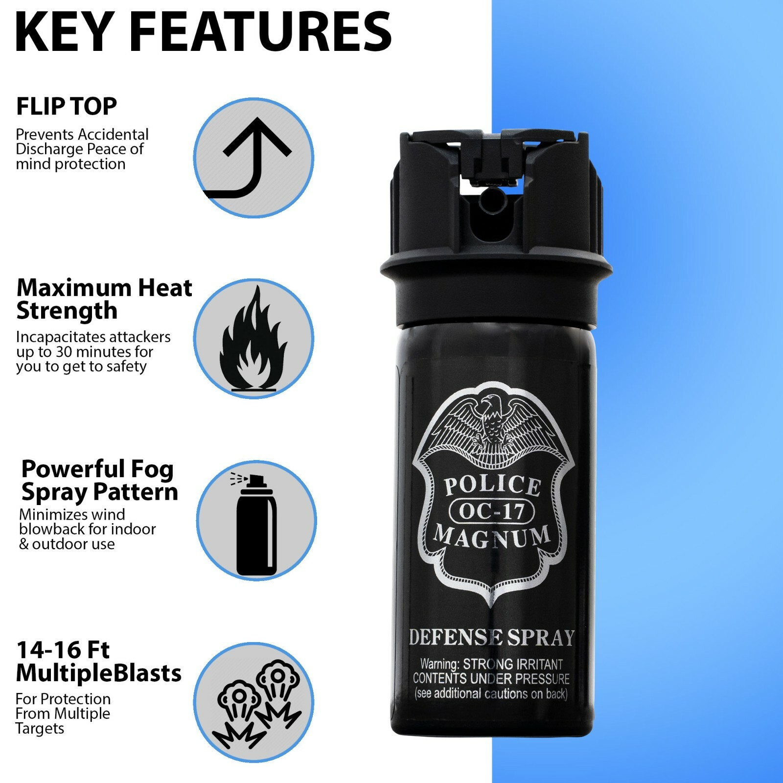 4 POLICE MAGNUM Pepper Spray Self defense 2oz FlipTop Fogger UV Dye Protection