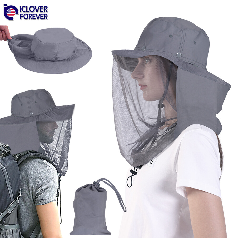 Men Women Mosquito Net Hat Anti Bug Head Netting Bucket Sun Fishing Mesh Bee Cap