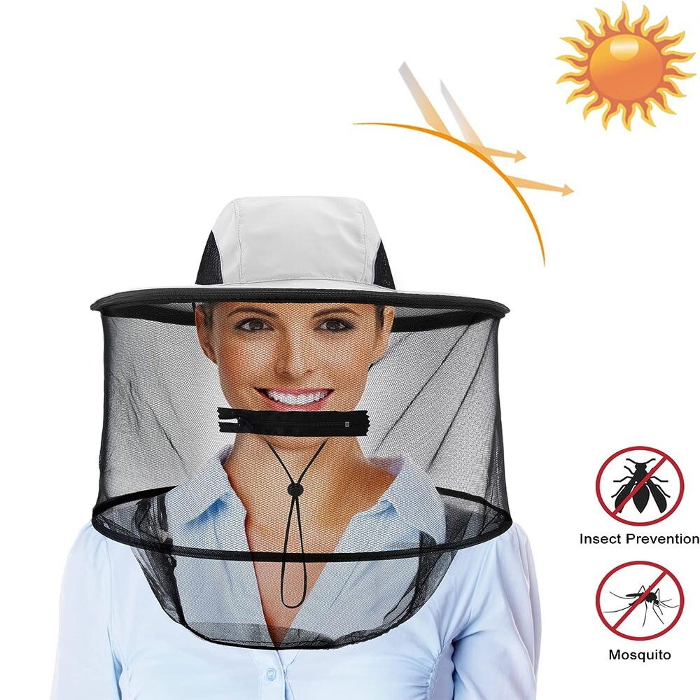 Men Women Anti-Mosquito Head Net Hat Bug Bucket Sun Fishing Hiking Safari Garden