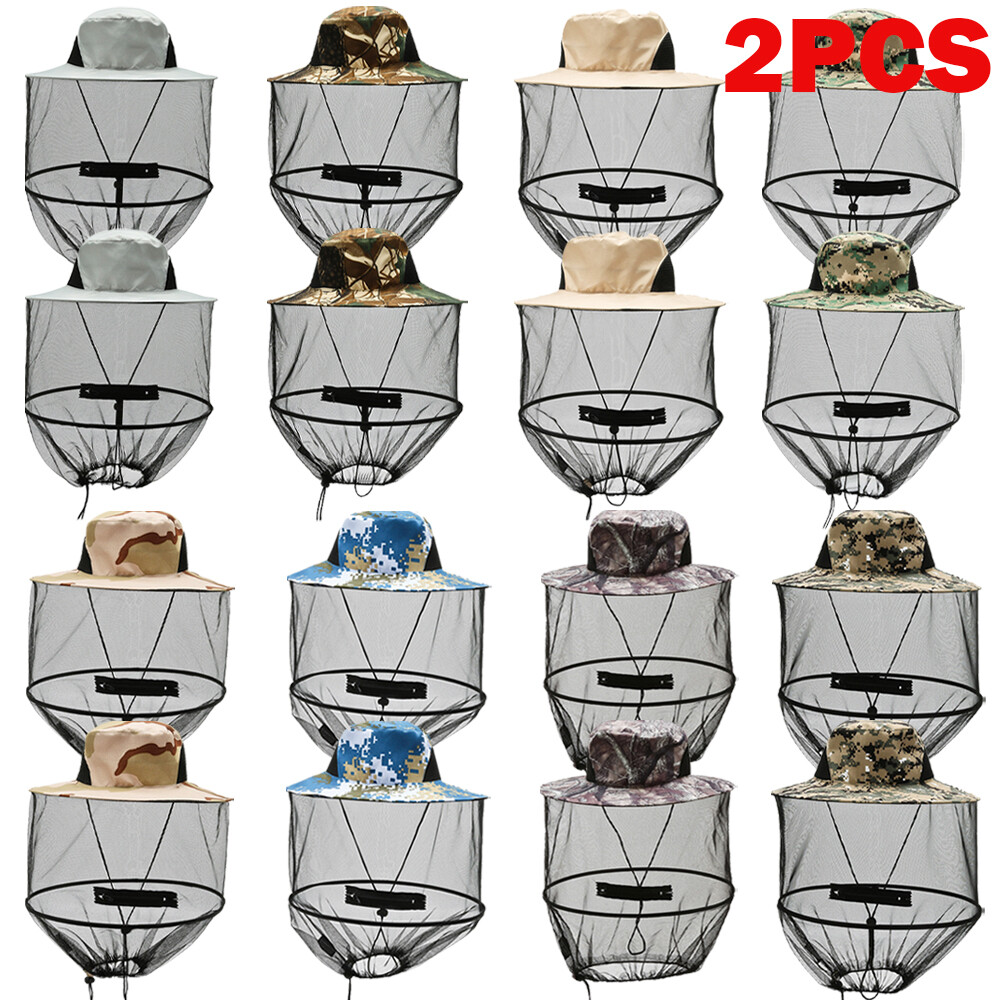 2Pcs Mosquito Head Net Hat with Hidden Mesh Protect Bugs Bees for Hiking Fishing