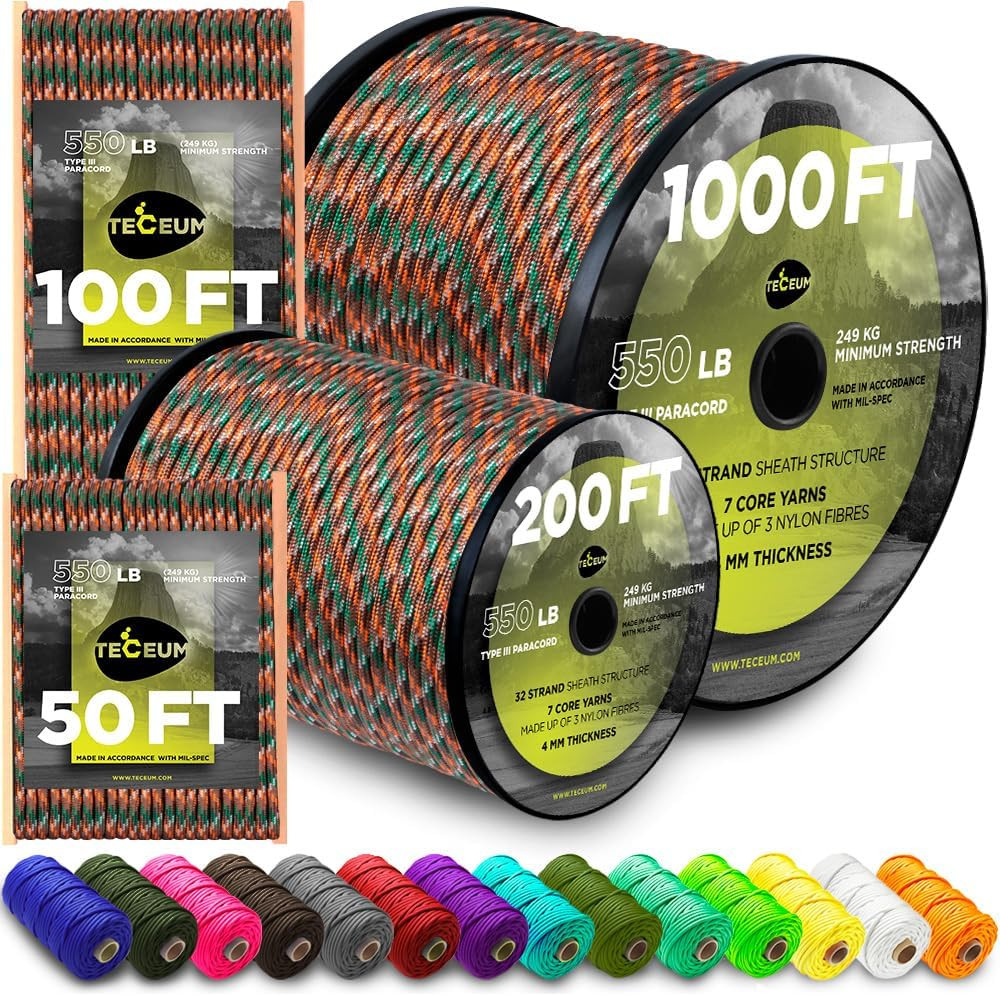 Reflective Paracord Rope 1000 – 1000Ft/200Ft/100Ft/50Ft – 40+ Colors – Glow in t