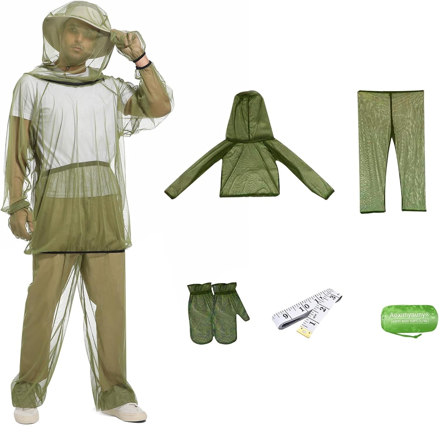 Luxurious Mosquito Protection Suit: 6-Piece Lightweight Outdoor Set – Green