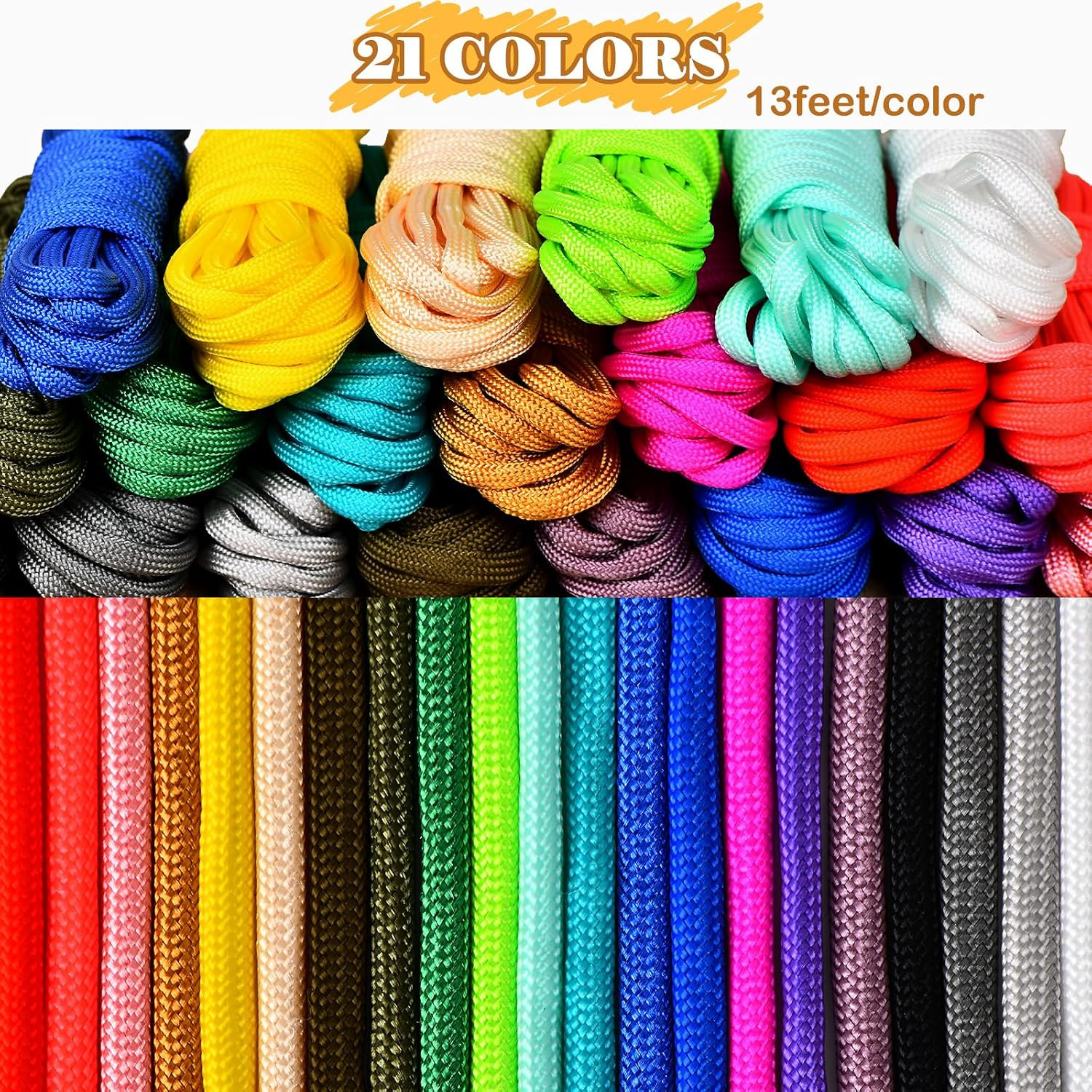 Paracord 21 Colors 10 Feet, 550 Paracord Craft Kit for Making Bracelet, Dog