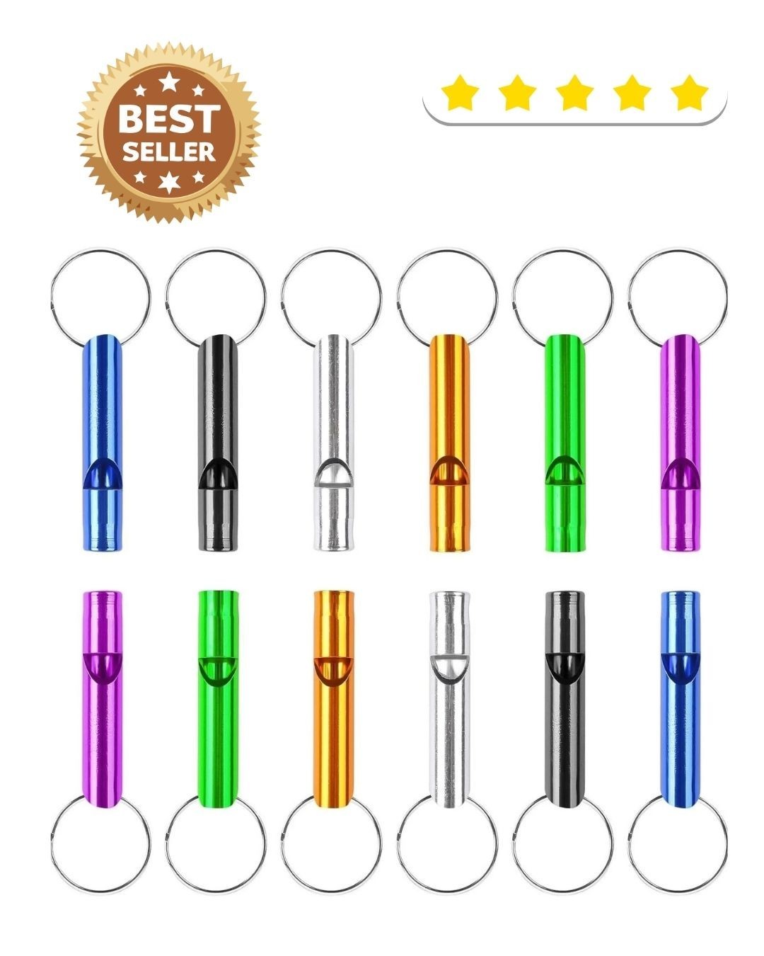 12 Pack Emergency Whistle Keychain, Aluminum Extra Loud Safety Whistles 6 Colors