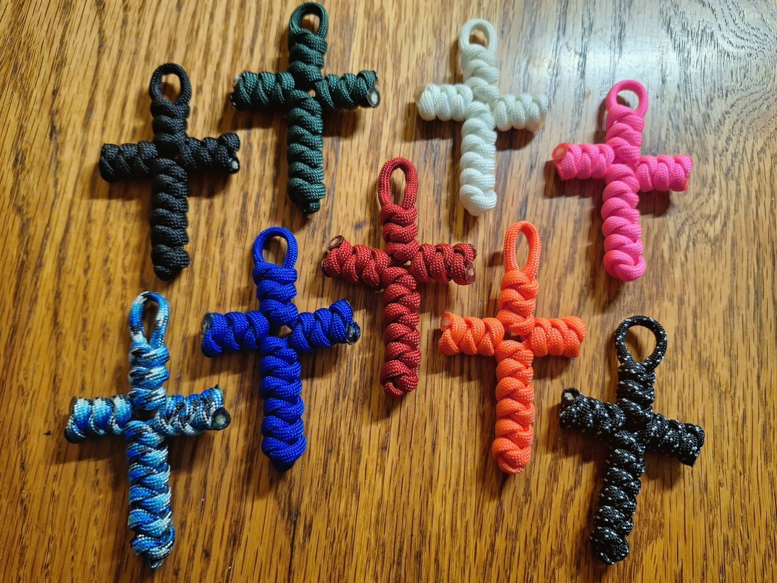 Handcrafted Crosses USA Made Nylon 550 Paracord Key Chains Solid Color Variety