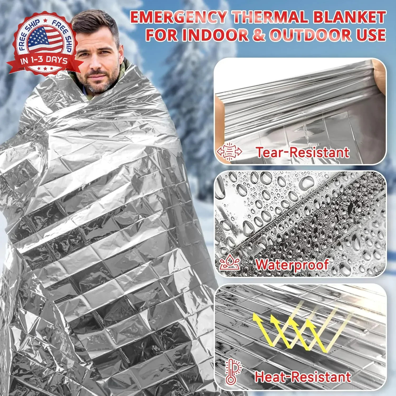 SecuCaptain Survival Emergency Thermal Blankets: Extra Large 84″ x63″ 4/10/25/30