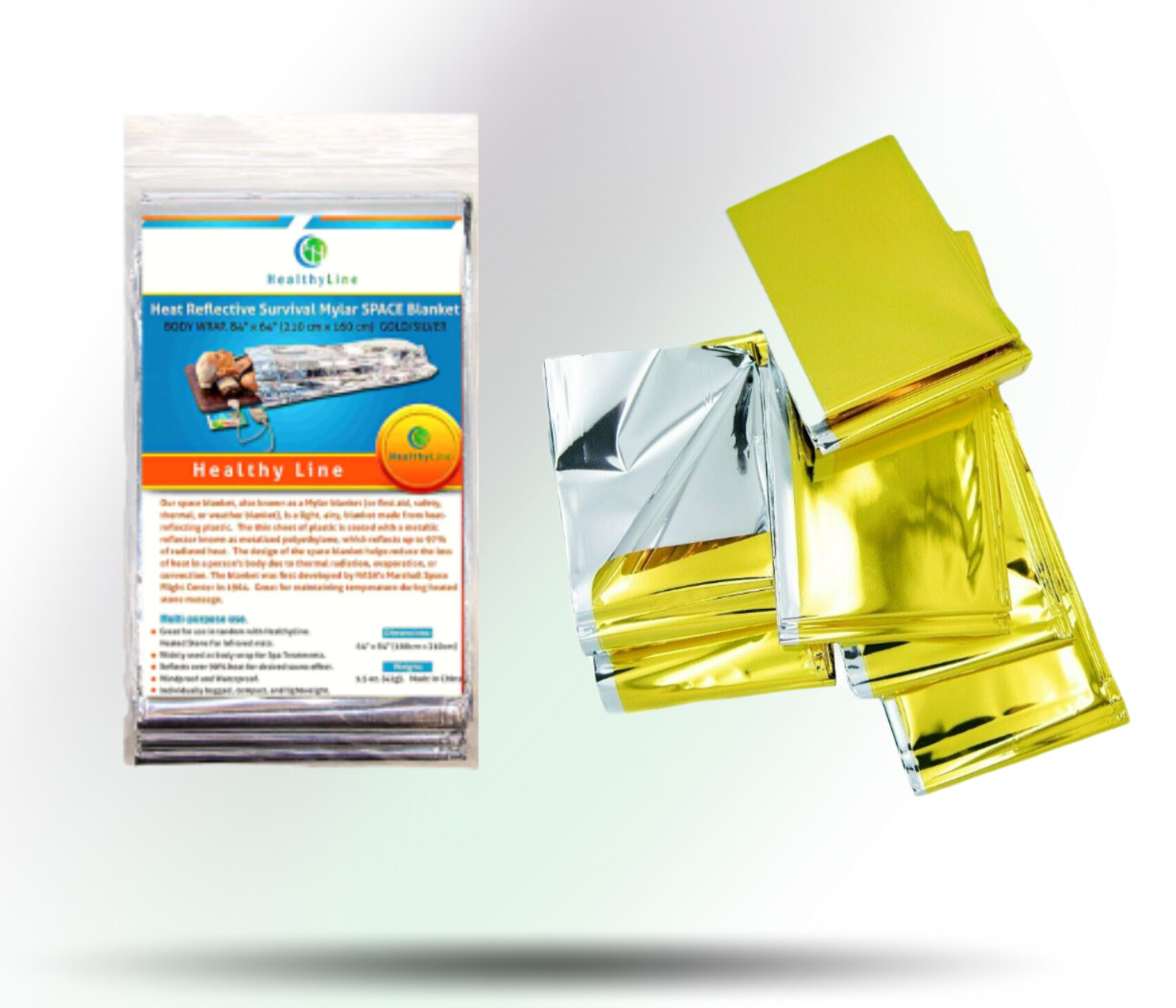 50 PACK – XXL Gold/Silver Emergency Blanket Mylar Survival Foil Heat 84″ x 64″