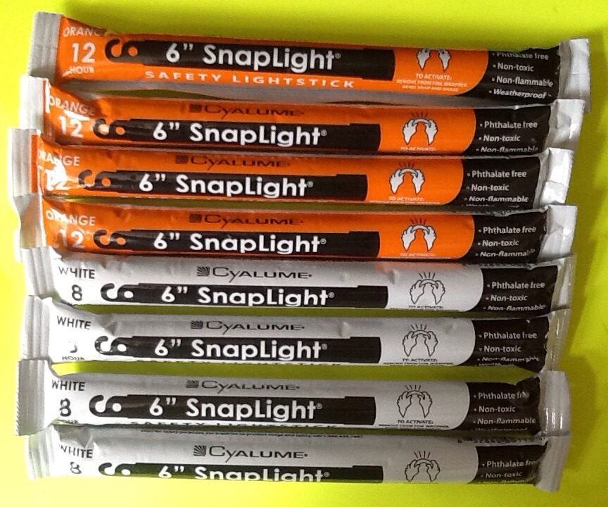 LOT of 8 12 Hr Orange/8 Hr White Cyalume Lightsticks Emergency Prepper Survival