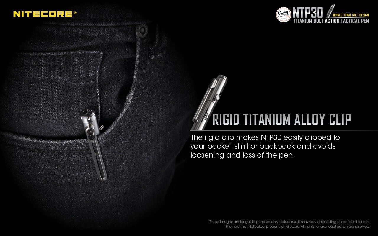 NITECORE NTP30 Tactical Pen Titanium Bidirectional Bolt Action W/ Glass Breaker