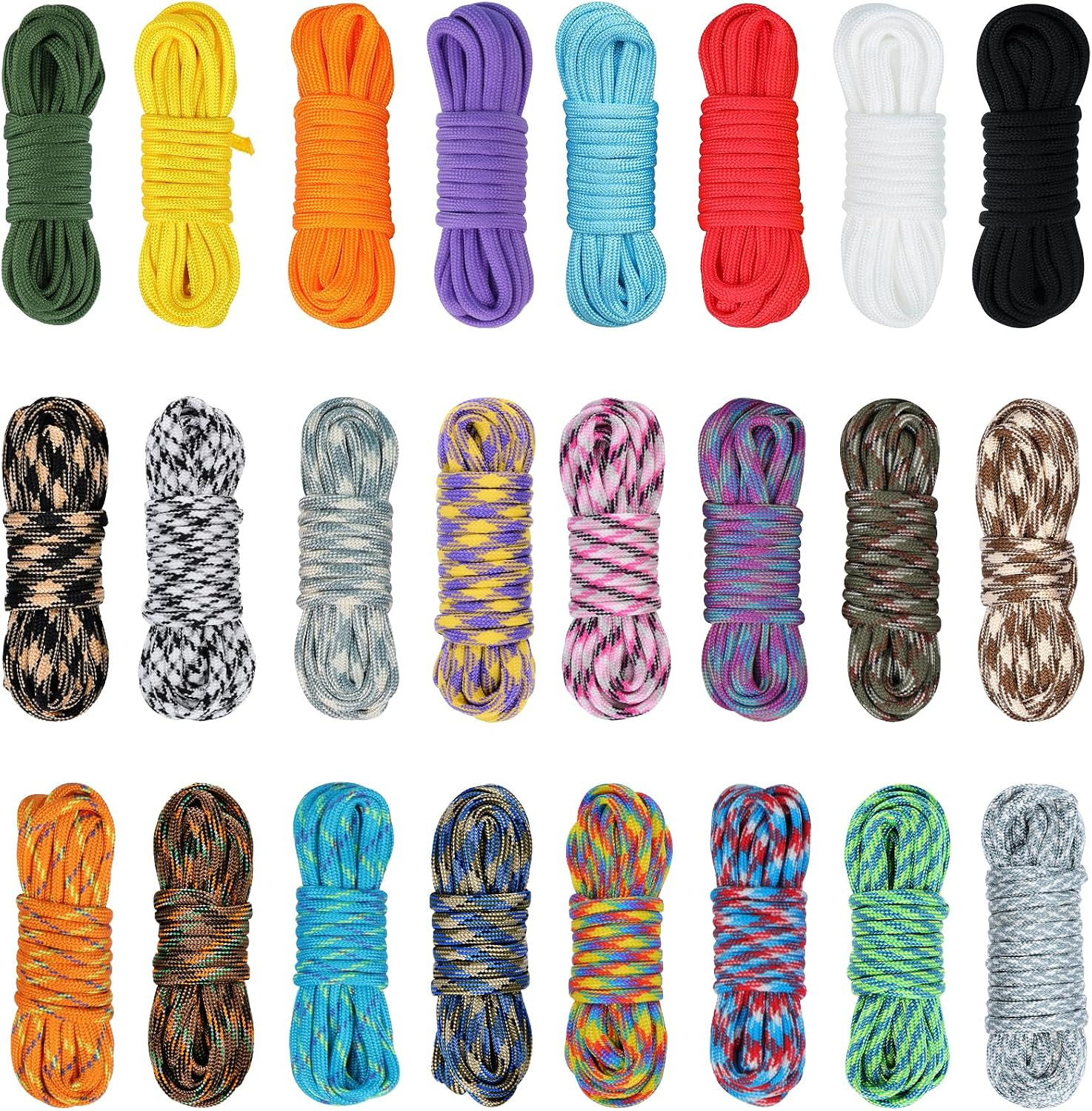24 Colors Paracord Rope 10 Feet per Color, Multifunction Paracord Kit