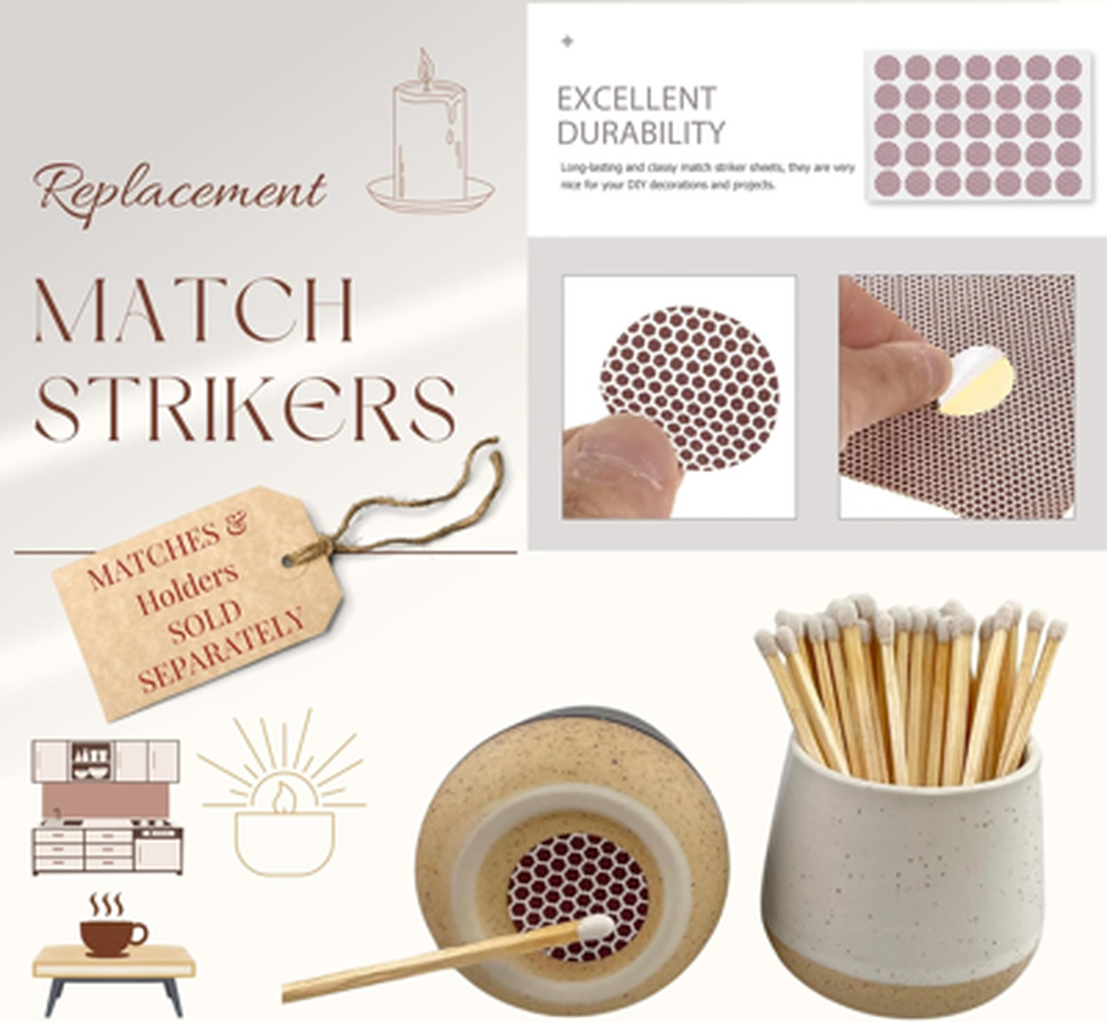 122 Piece Match Striker Adhesive Pack for Safety Matches Camping Outdoor Fire