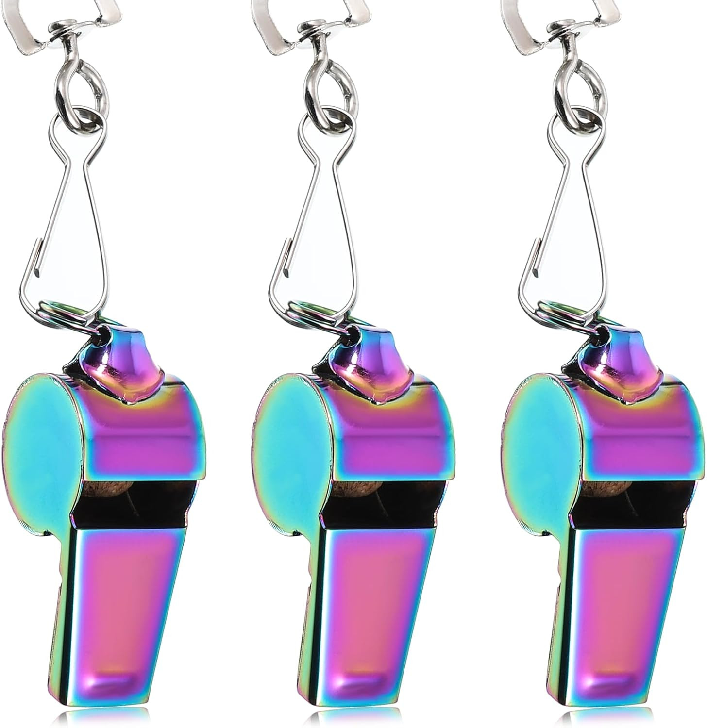 3 Pcs Coach Whistle with Lanyard Stainless Steel Metal Teacher Whistles Colorful
