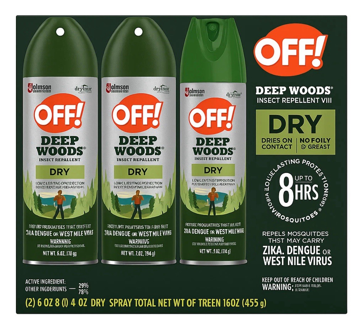 OFF! Deep Woods Dry Insect Repellent Spray 3-Pack (2x 6oz + 1x 4oz) 8hr protect