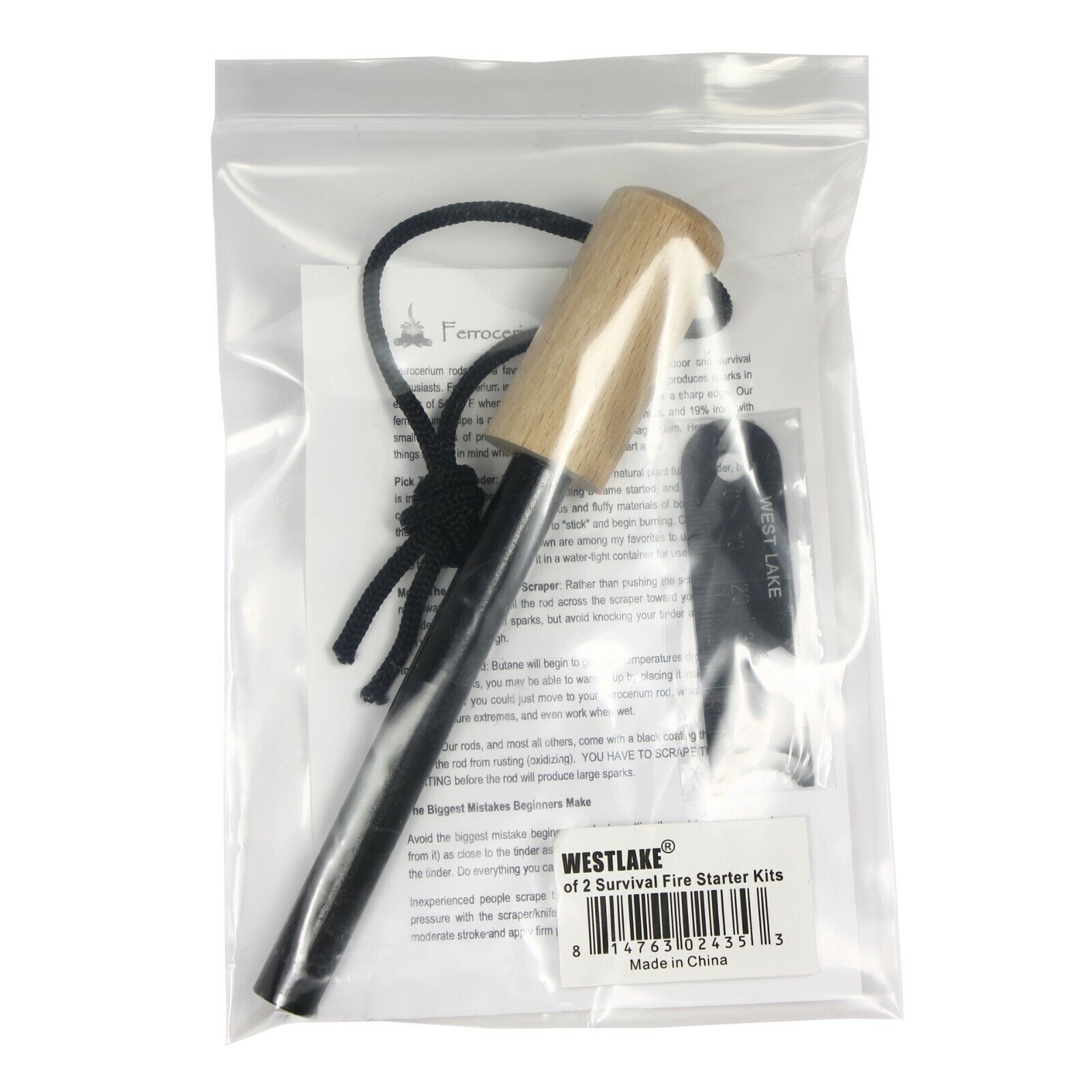Ferrocerium Rod 5″ x 1/2″ Fire Starter w/ Handle & Steel Scraper Flint Striker