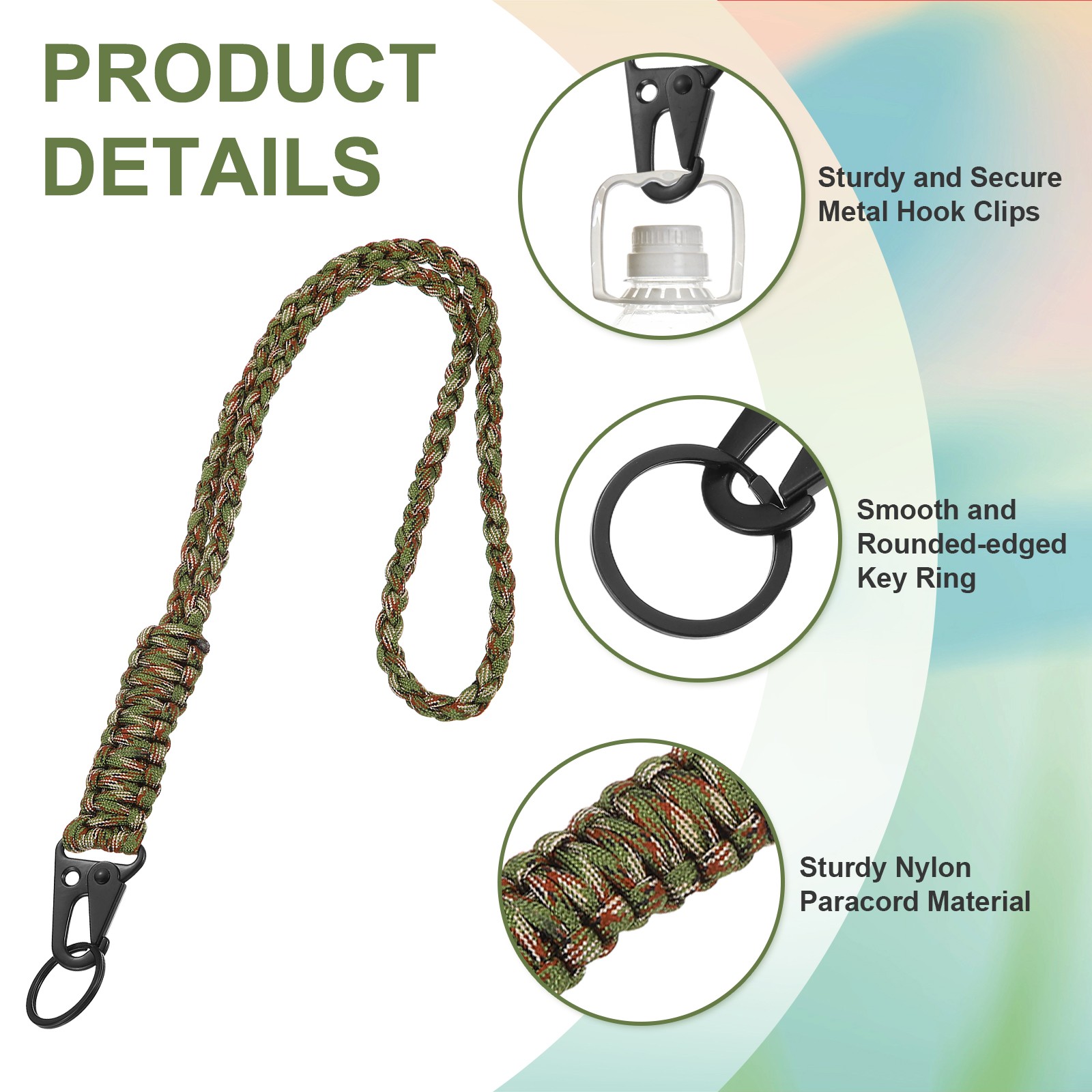 Paracord Lanyard, 2Pcs & Army Green Camouflage Fit for (Keys Whistle)