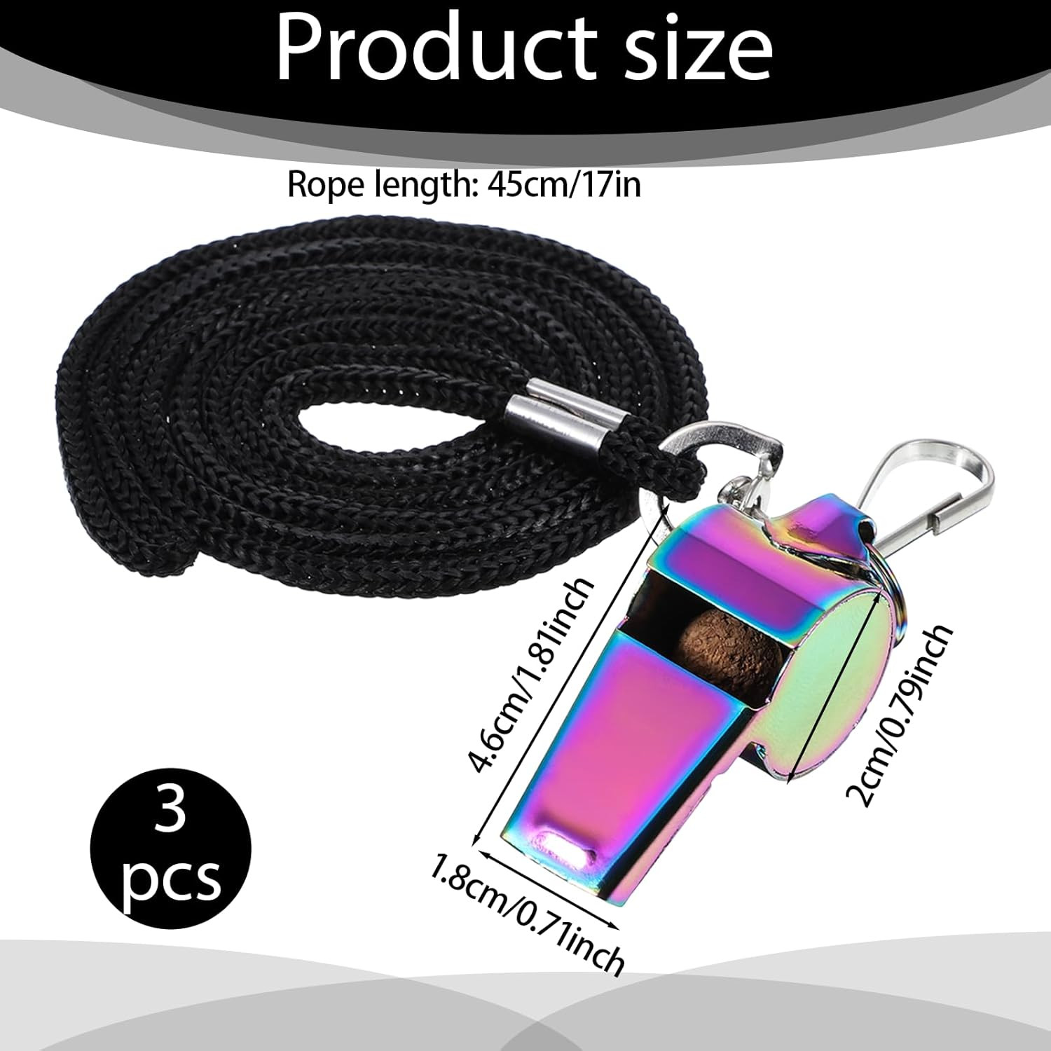 3 Pcs Coach Whistle with Lanyard Stainless Steel Metal Teacher Whistles Colorful
