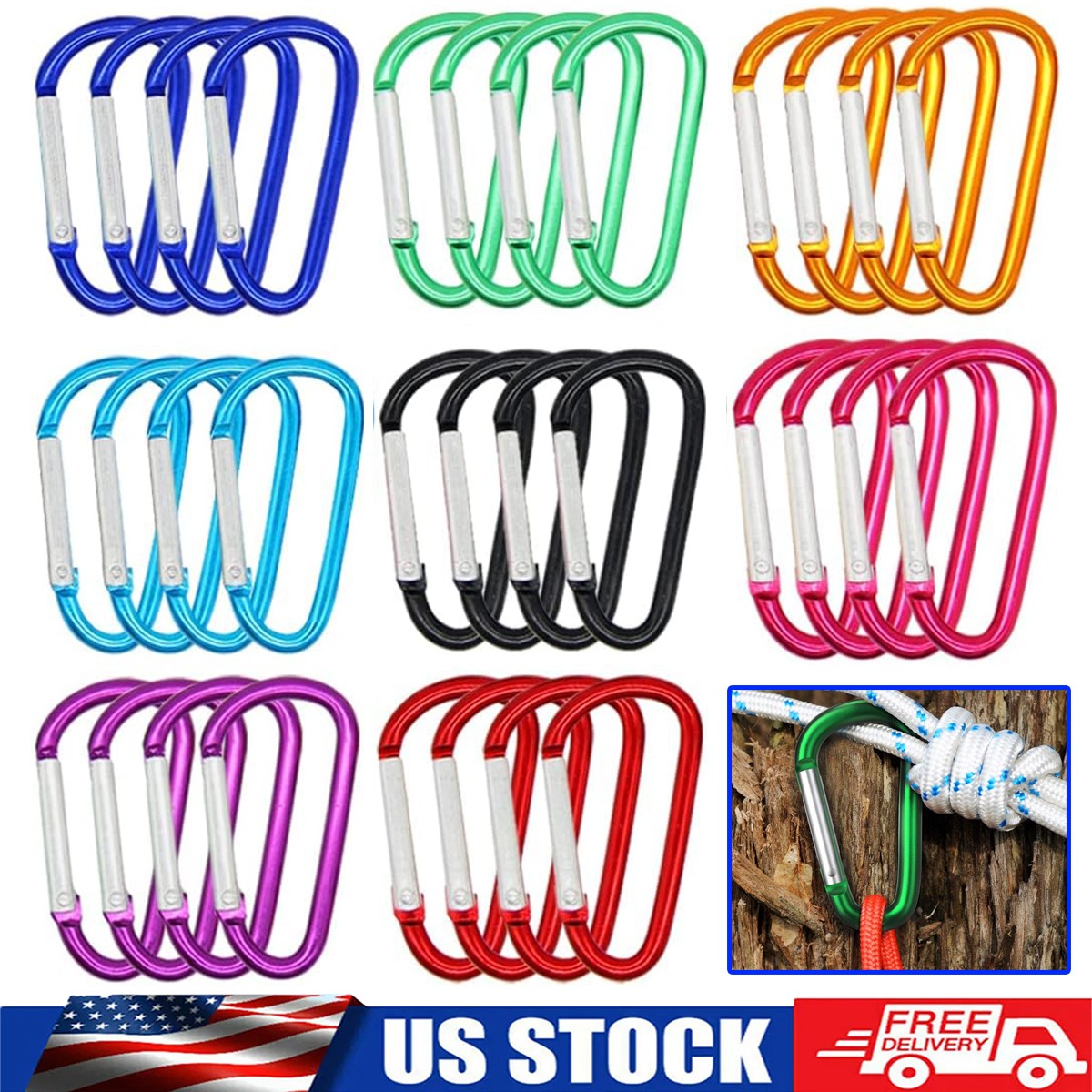 10-30x Aluminum Ring Carabiners Clip Spring Loaded Gate Keychain Carabiner Clip