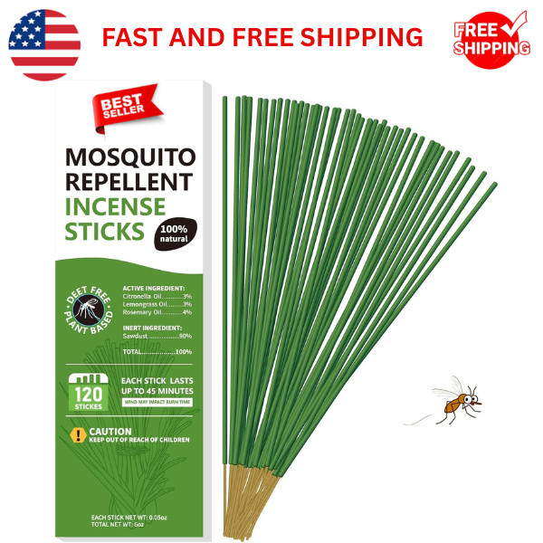 120PCS Citronella Incense Sticks Mosquito Repellent Outdoor Patio DEET-Free Natu