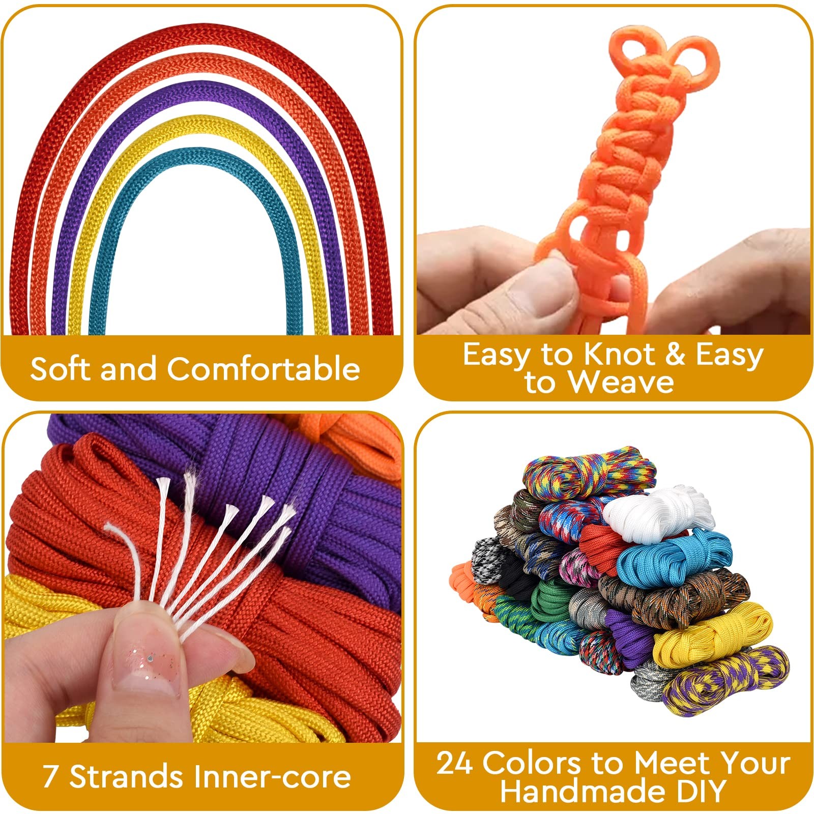 24 Colors Paracord 10 Feet Survival Cord for Crafting, Random Combo Kit
