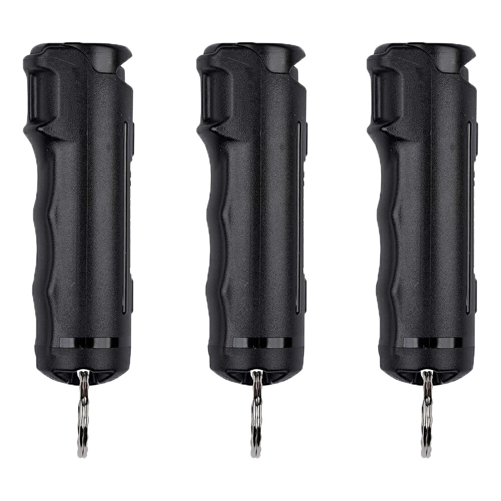 3 Pack Pepper Spray 1/2oz Self Defense Security Keychain Black 12ft
