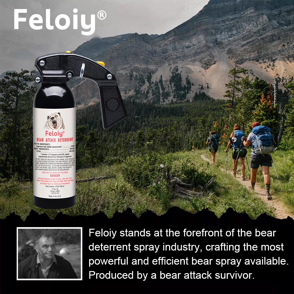 Feloiy 35 Feet BEAR Deterrent Repellent Spray 16 oz GLOW CAP CAMPING HIKING