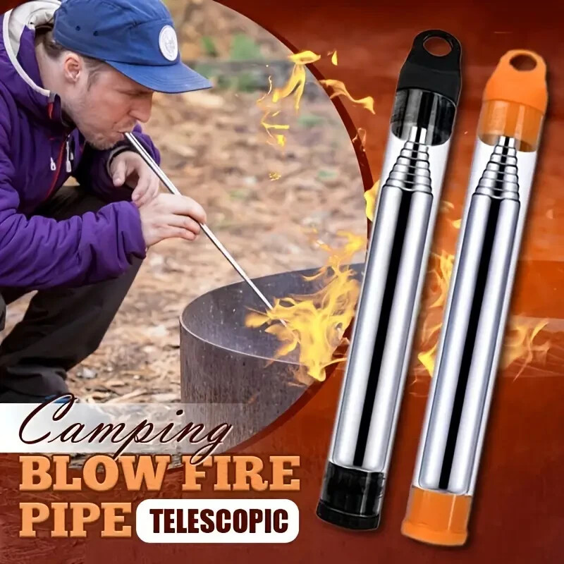 Black Pocket Bellow Collapsible Fire Tool Kit Camping Survival Blow Fire Tube