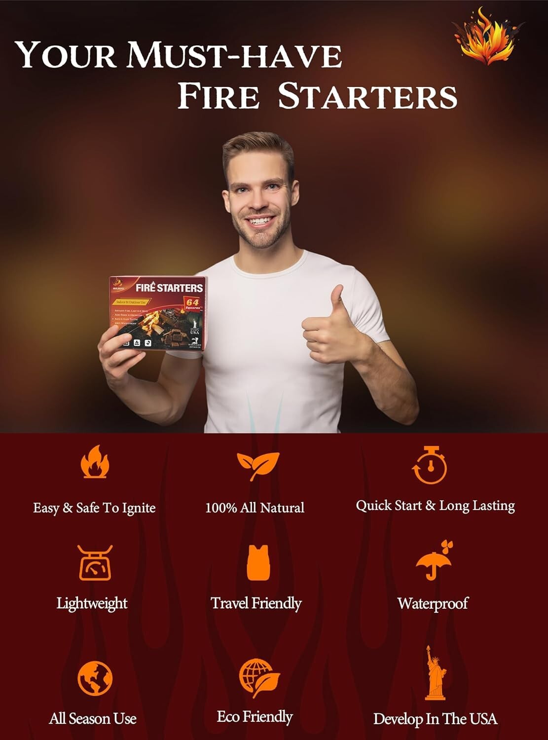 Nvkrvks Fire Starter, Easy-Burning Fire Starter Squares for Wood Stoves