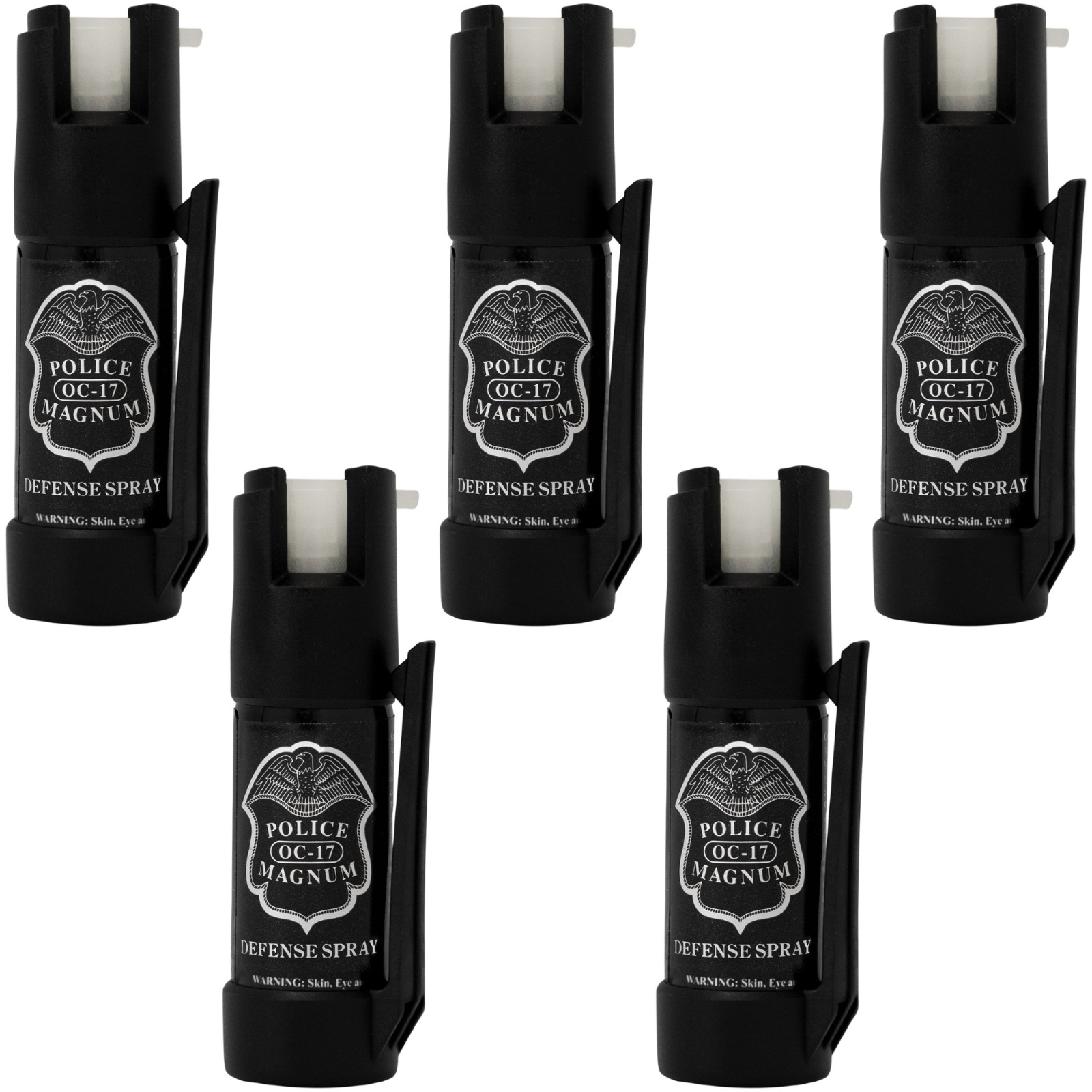Police Magnum mini pepper spray belt clip self defense 5 pack 1/2oz BOTTOM CLIP
