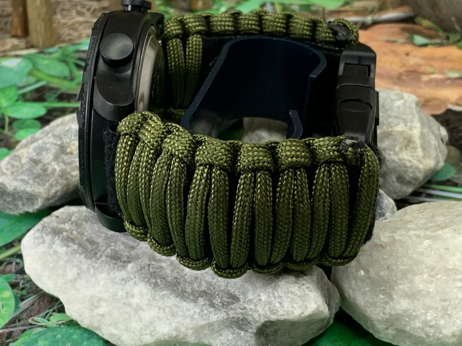 Army Green Adjustable Survival Band with 50 mm Digital Watch 7″ – 8″ Wrists Only