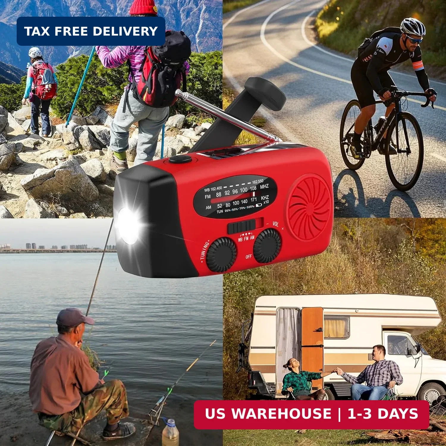 6000mAh/22200mWh Emergency Weather Radio, AM/FM/NOAA Hand Crank Solar Powered Ra