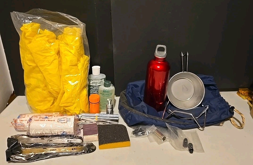 Backpacking Supplies Go-Bag Lot Full of Hiking Camping Survival Supplies NEW!