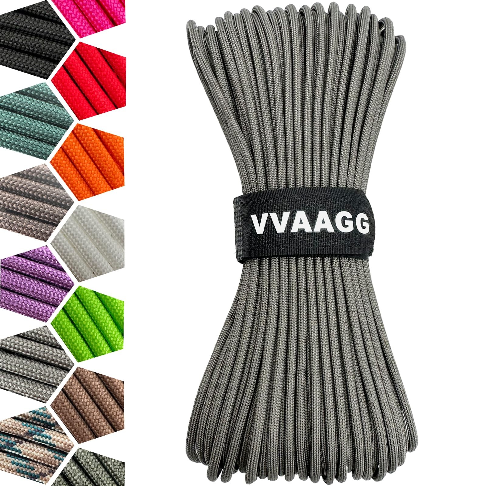 VVAAGG 1000 Paracord Rope 200FT, 4mm Utility Parachute Cord Heavy Gray