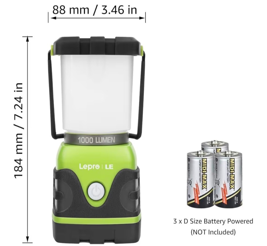 LEPRO 1000 LUMEN LED CAMPING LANTERN EMERGENCY & SURVIVAL LIGHT NEW REG BATTERIE