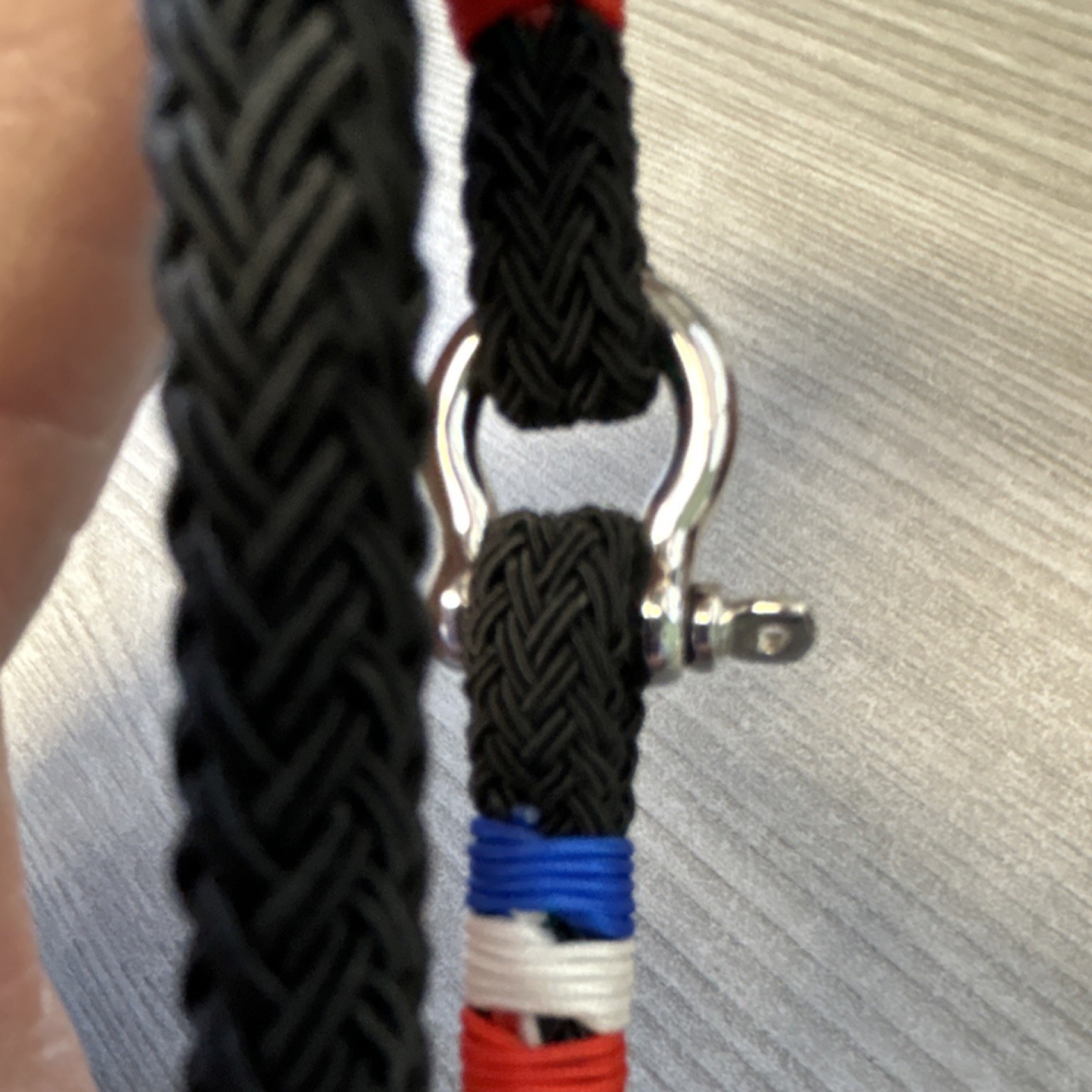 Adjustable Black Nylon Paracord Bracelet Red Blue White Accents