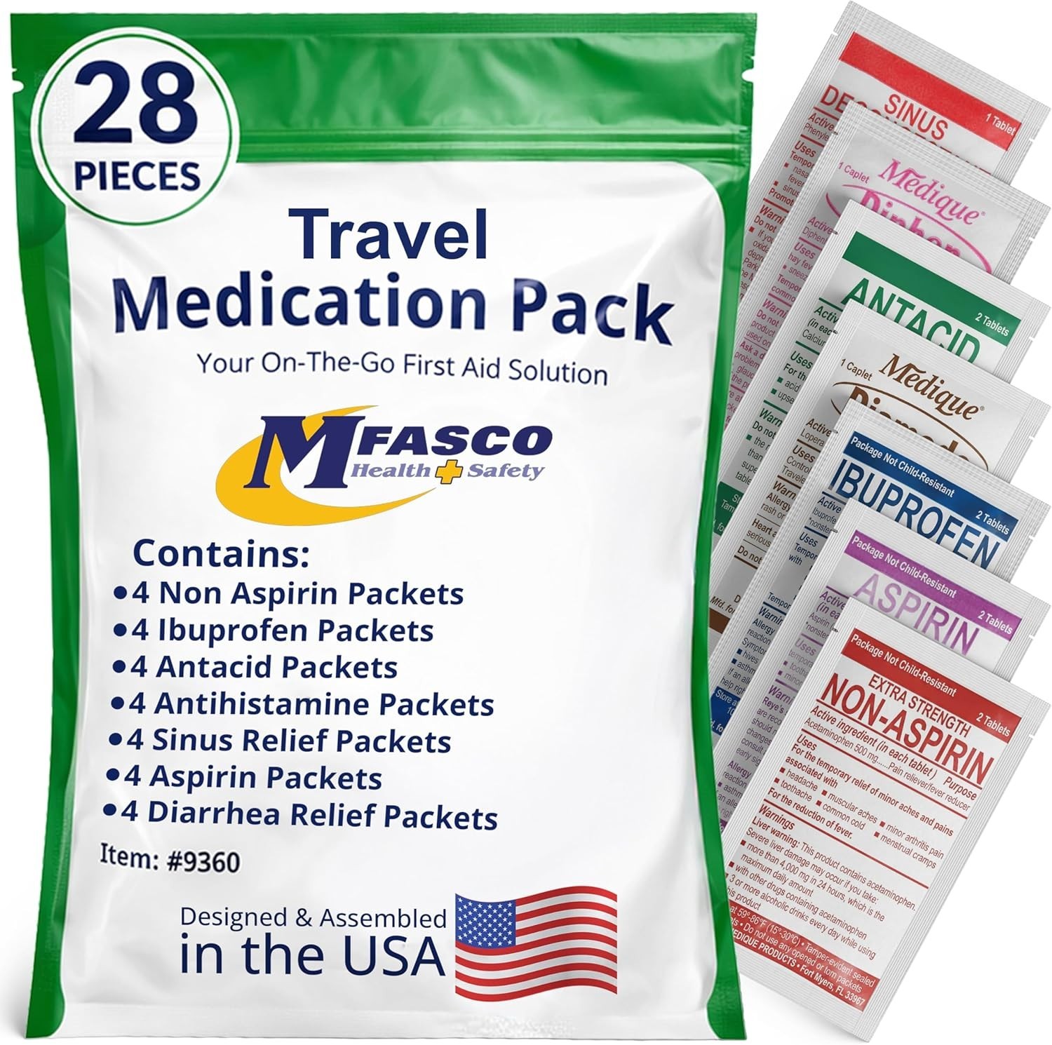 Travel Size Medicine Kit, 7 in 1 TSA Approved, 28 First Aid Emergency Packets