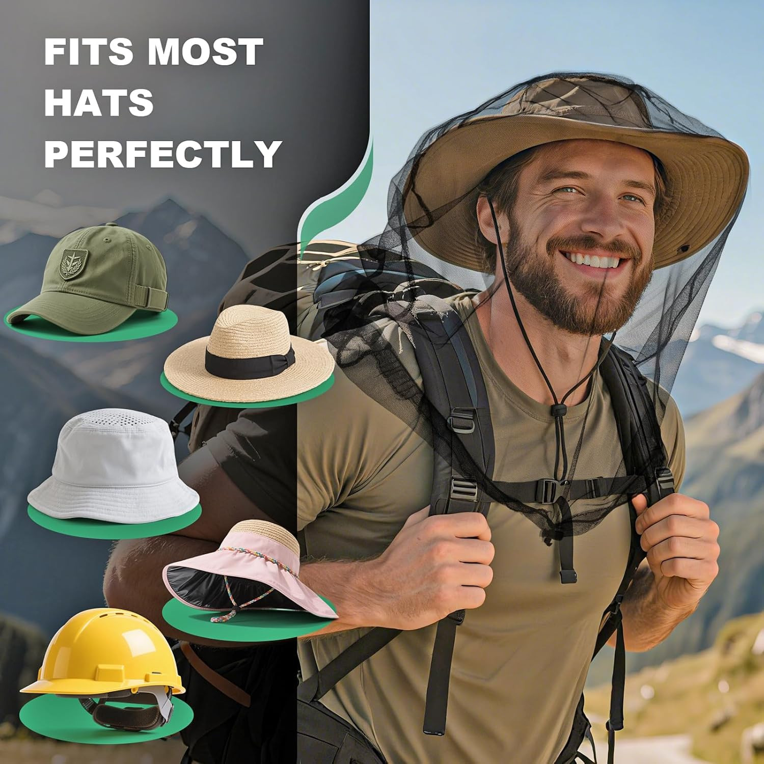2 Pack Premium Mosquito Head Nets with Drawstring, Breathable Ultra Large Bug Ne