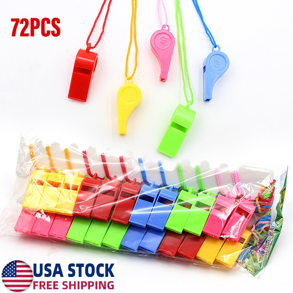 72PC New Plastic Whistles Bulk Whistles Training Sports Whistles with Lanyard