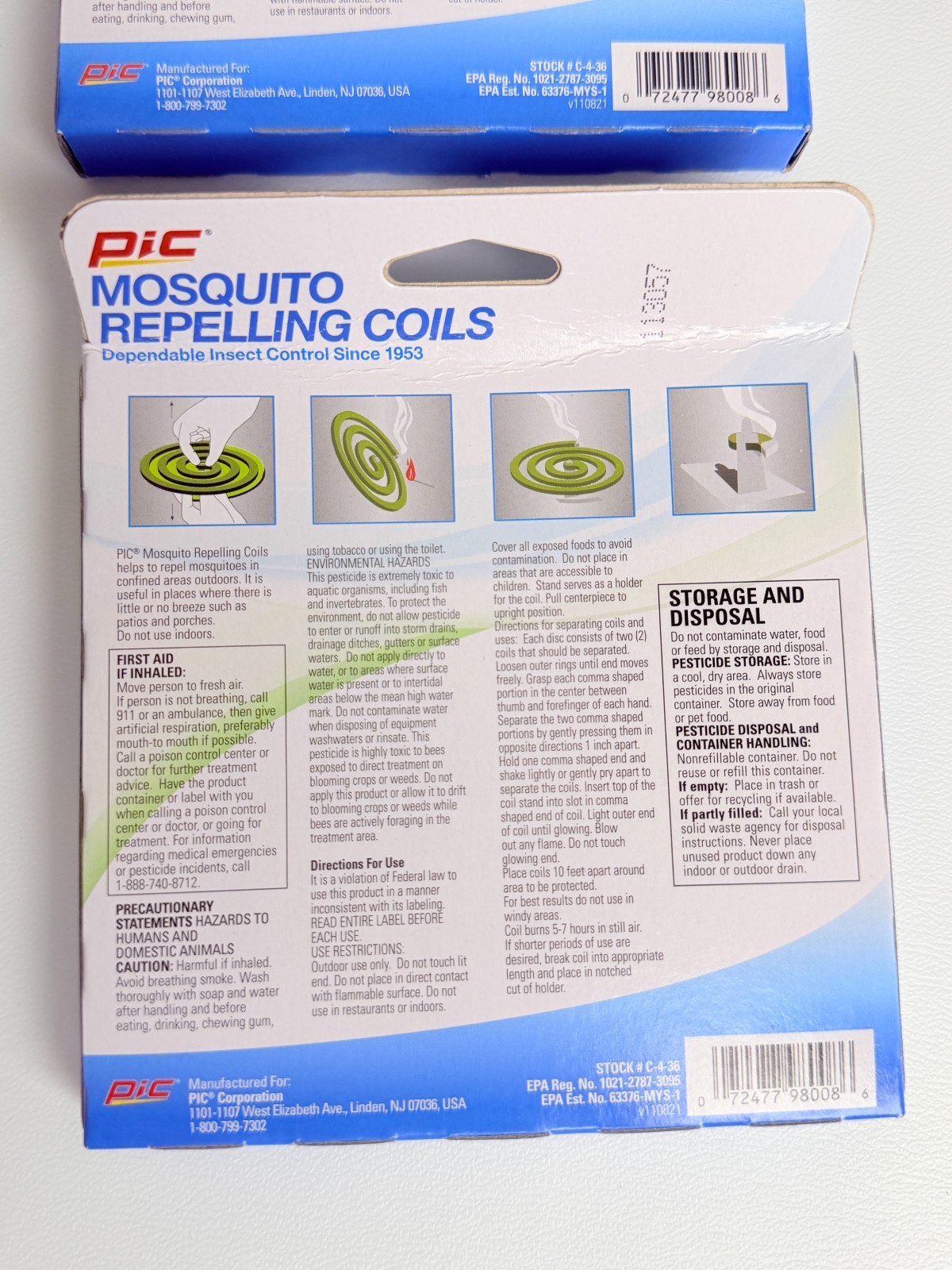 New Lot of 2 PIC Mosquito Repelling Coils 4 Coils Each Outdoor Sealed