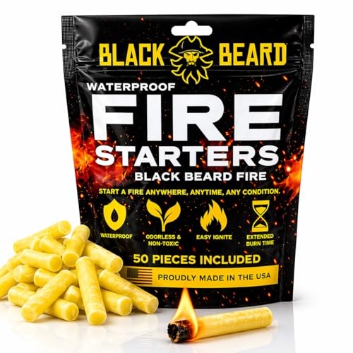 Black Beard Fire Plugs (50 Plugs) | 100% Weatherproof Fire Starter for