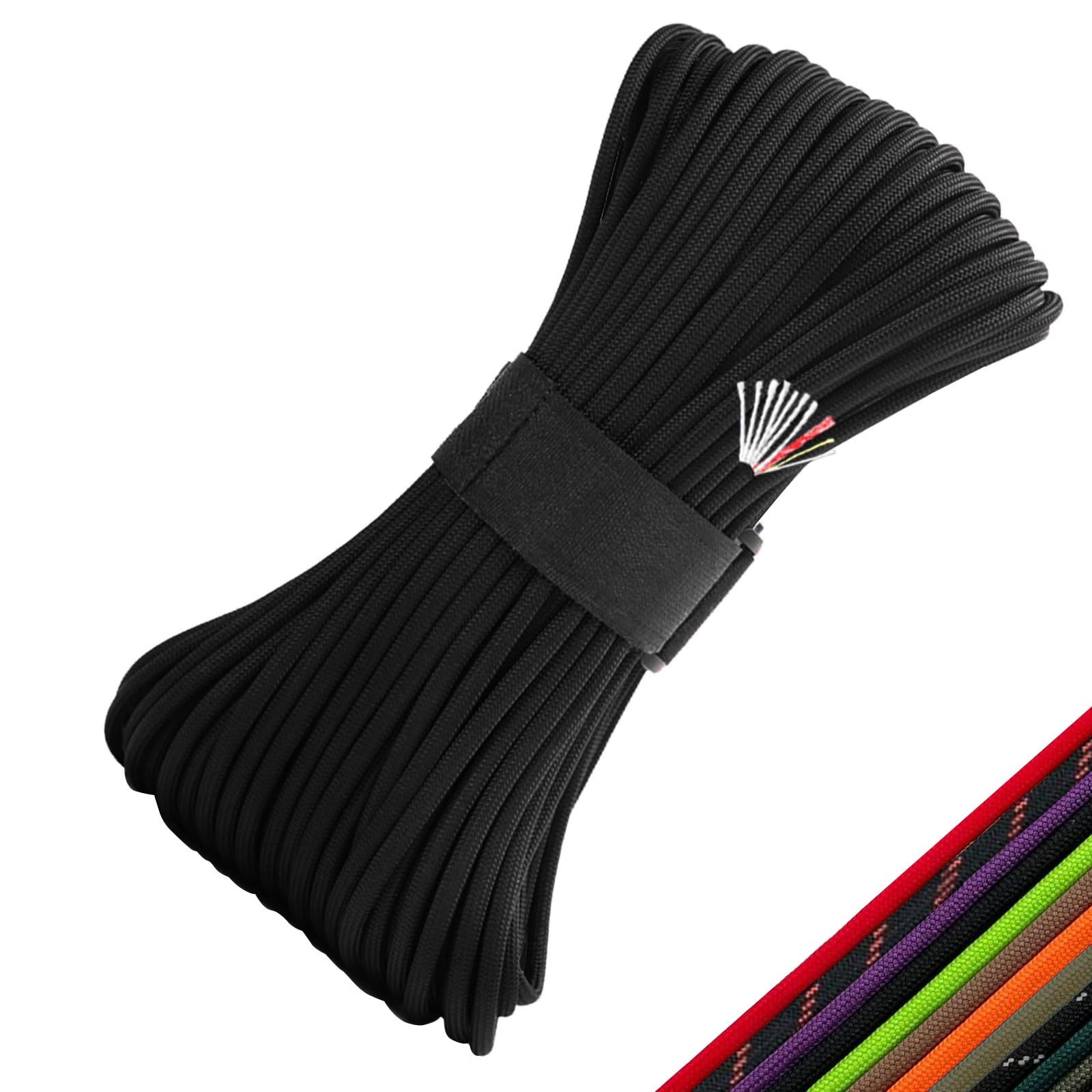 Survival Paracord 550 Fire Survivor Cord Nlyon Rope 10 100FT, Black