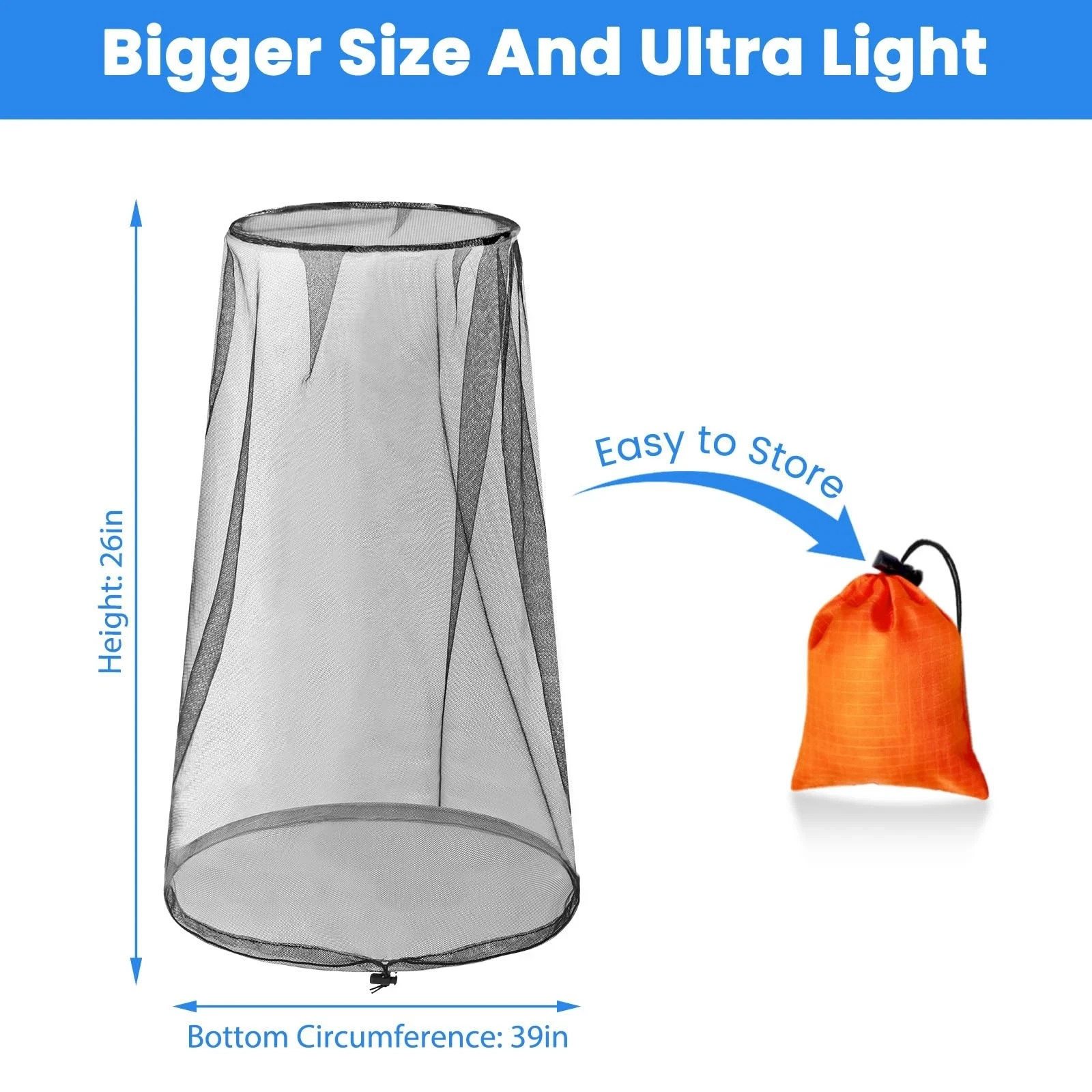 2 Pack Mosquito Head Nets with Drawstring Universal Fit for Hats Bug Net