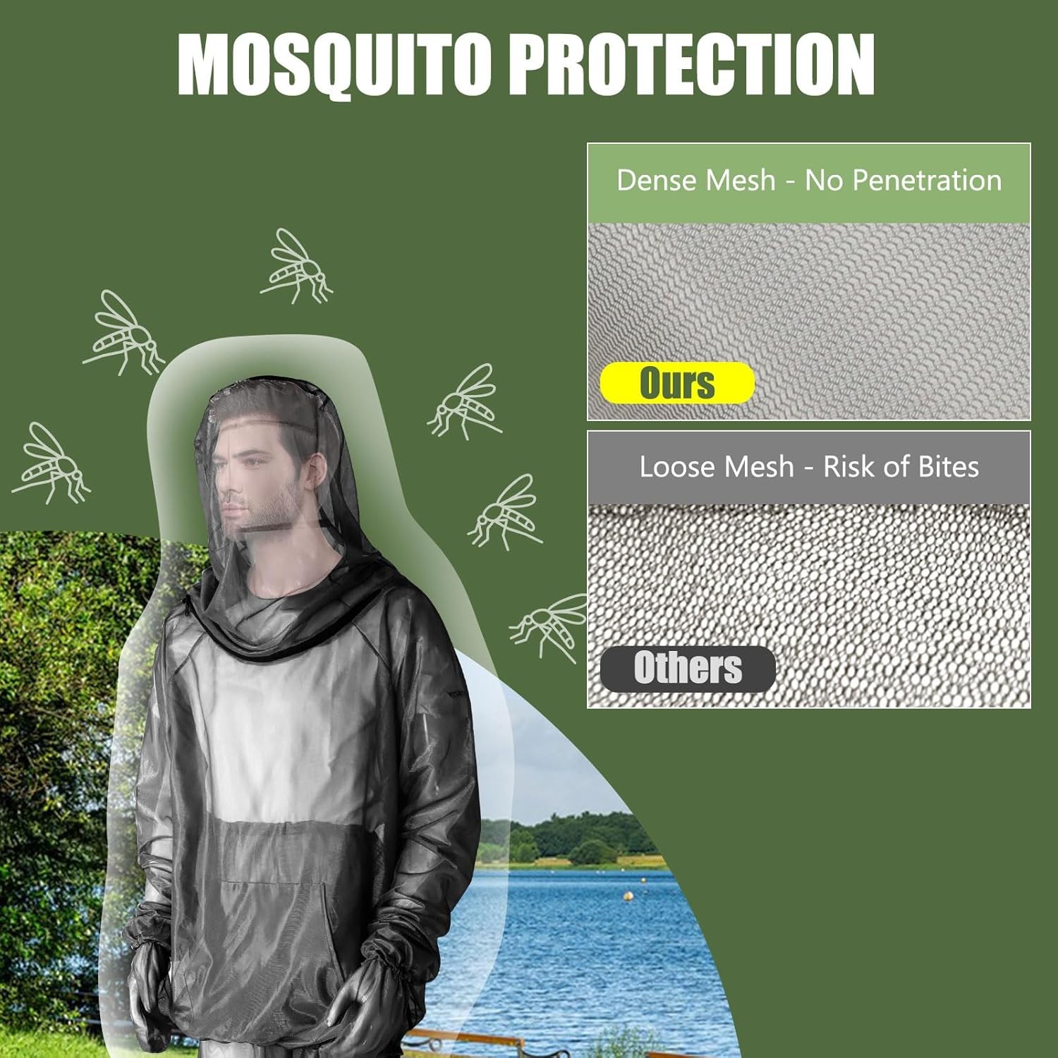 Mosquito Jacket with Hood & Mitts Lightweight Mesh Bug Protection for Gardening