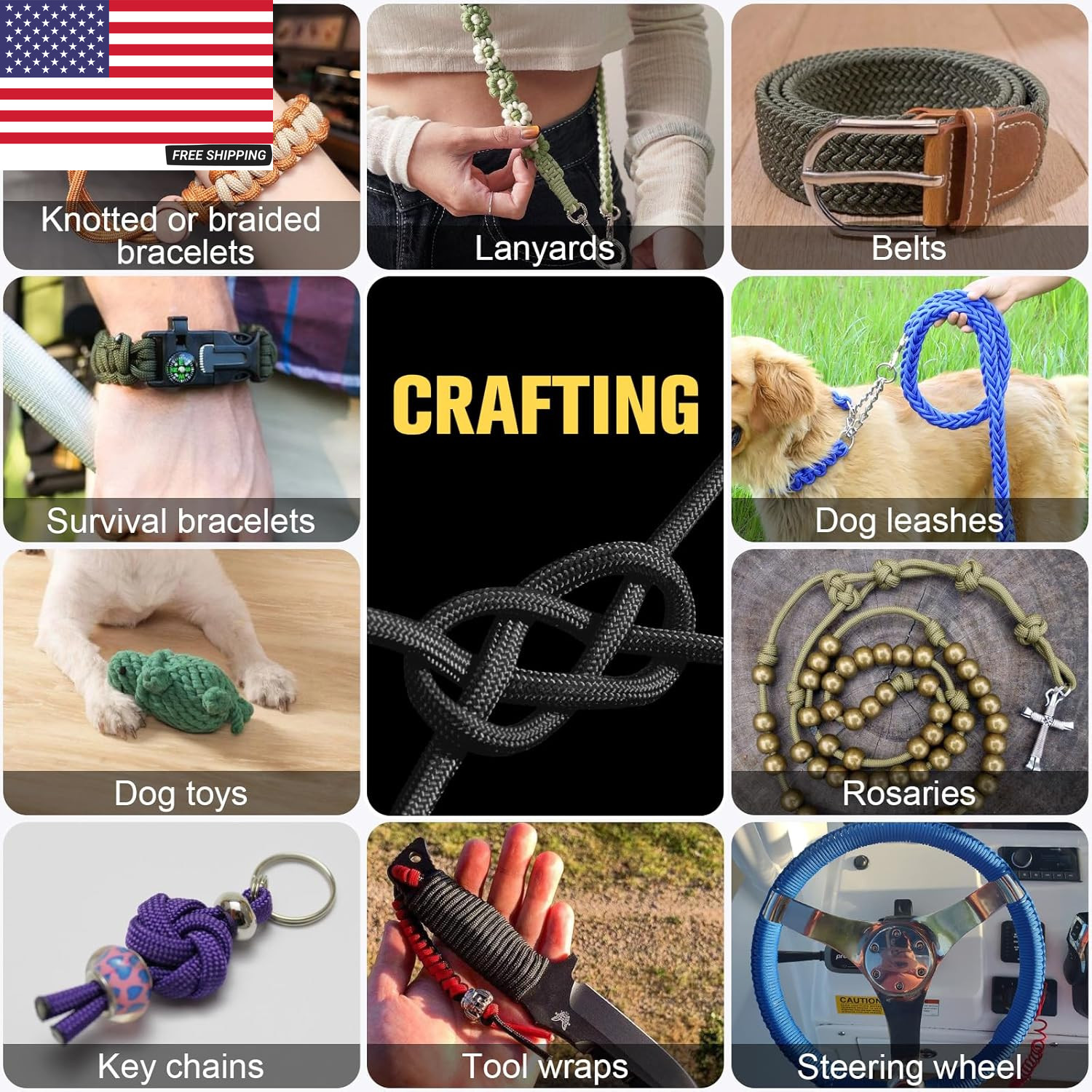 Paracord Rope 750 Lb – 1000Ft / 500Ft / 200Ft / 100Ft 5/32″ Parachute Cord 4MM 1