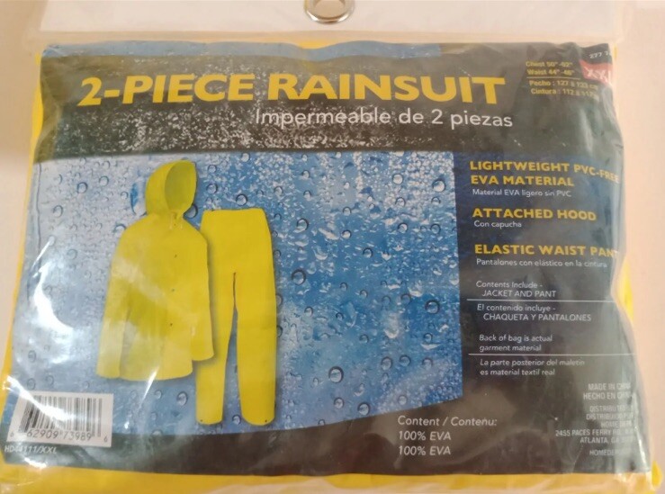 2-Piece Rainsuit With Hood Lightweight Polyester Yellow – Size XXL