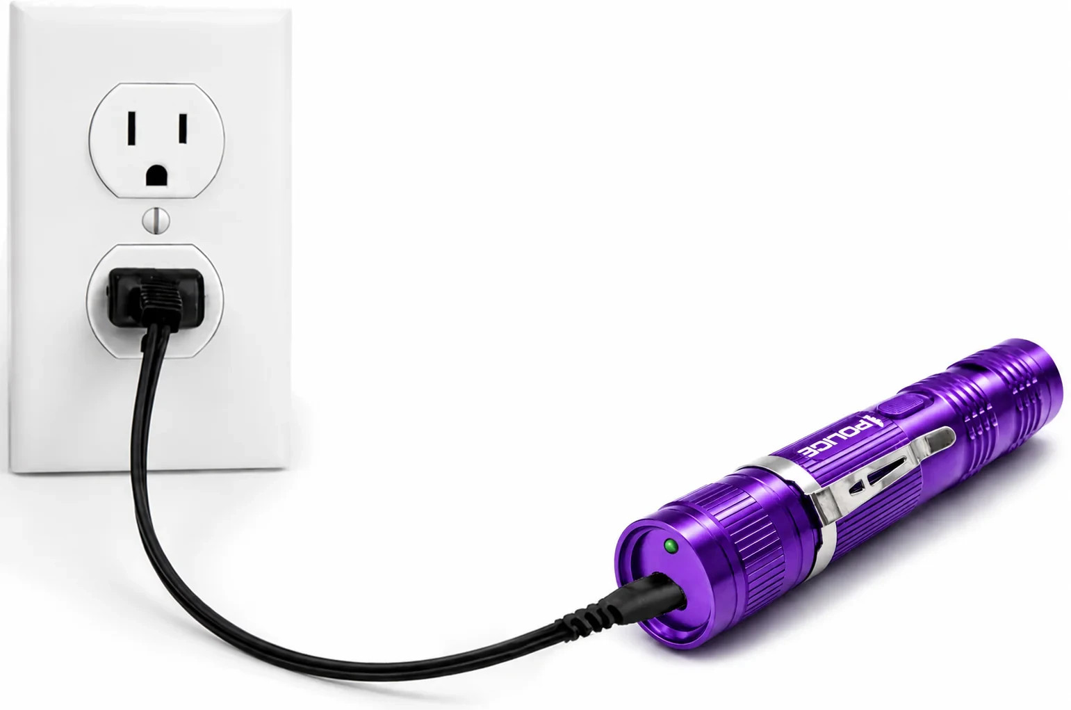 POLICE Stun Gun M12 Metal Self Defense Rechargeable LED Flashlight Purple
