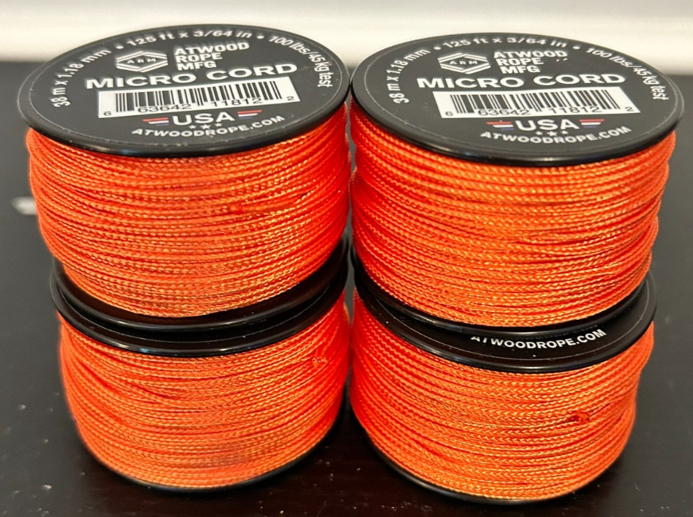 Atwood Rope Micro Cord Paracord 1.18 MM x 125 Foot-Orange-4 spools