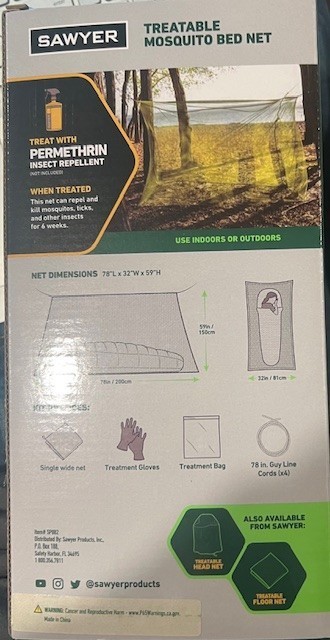 Two (2) Treatable Mosquito Bed Nets w/ Treatment Kit, by Sawyer NEW Single Bed