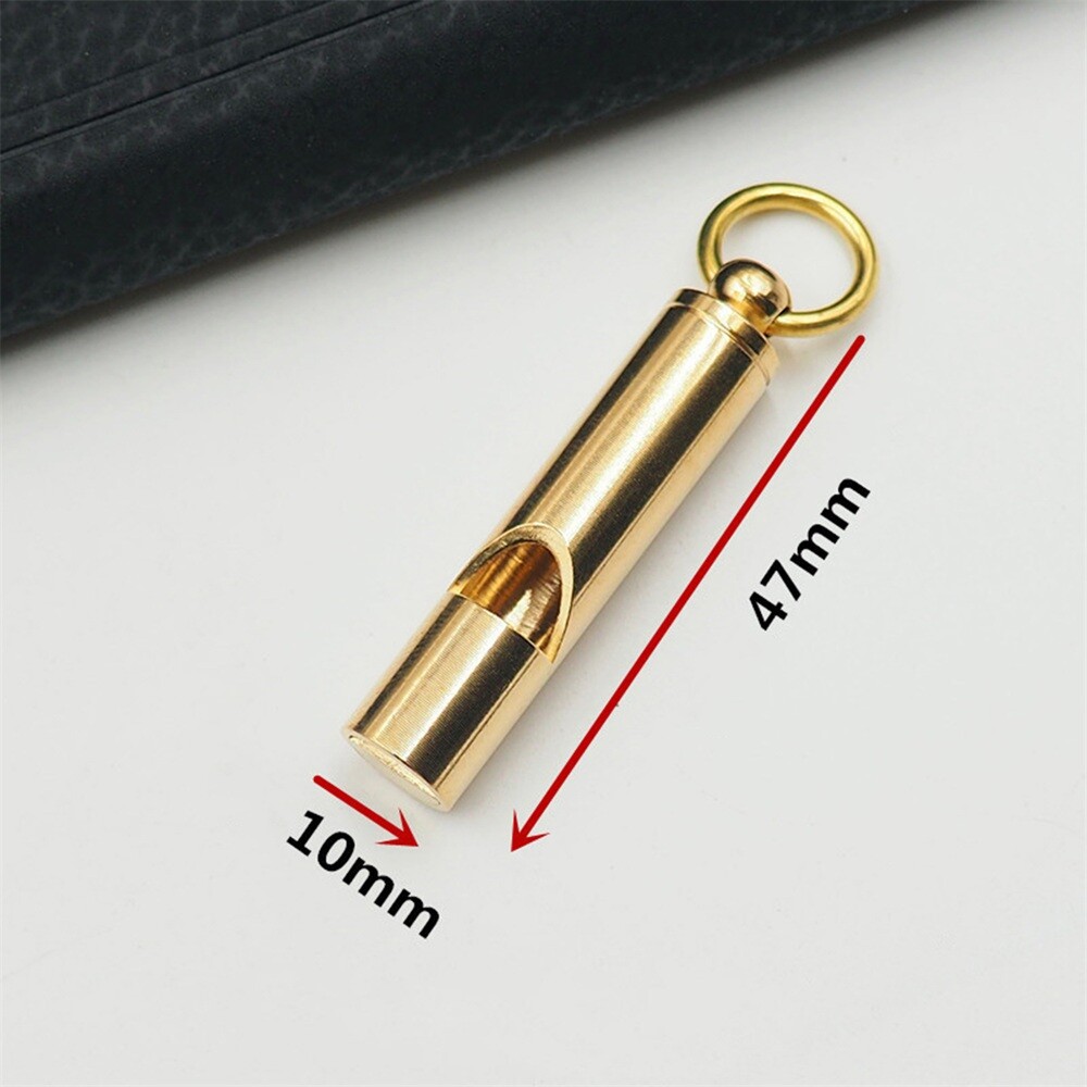 Solid Brass EDC Survival Whistle Keychains Hang Around Neck 47*10mm Waterproof