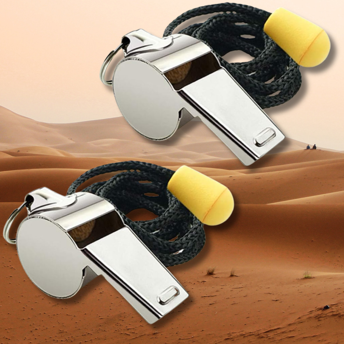 2 Pc Whistle For Coaches with Lanyard Stainless Steel Loud Crisp Sport Whistles