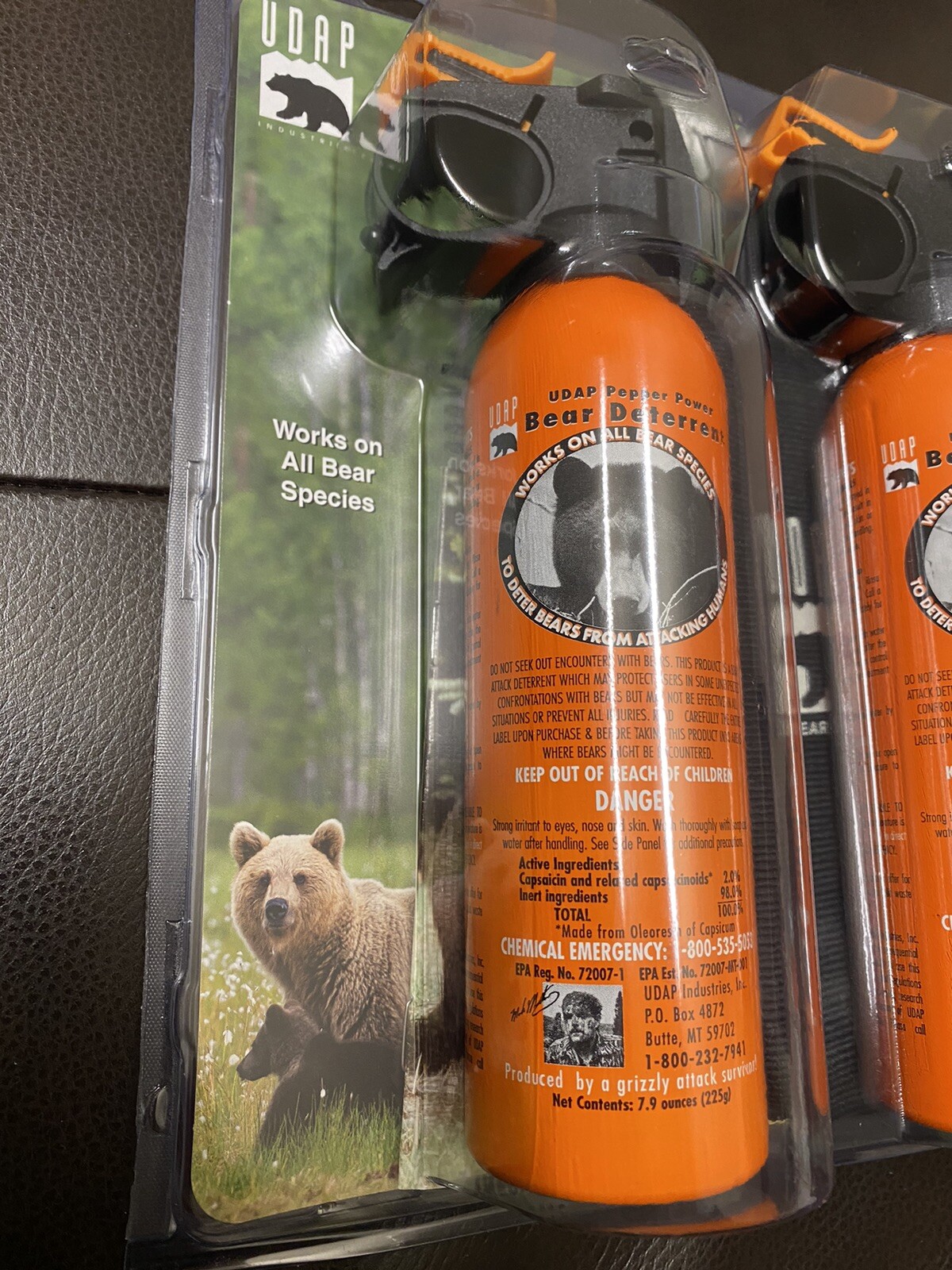 Lot of 2-UDAP Pepper Power Bear Spray Repellant With 2 Holsters(30 Foot Fog) NEW